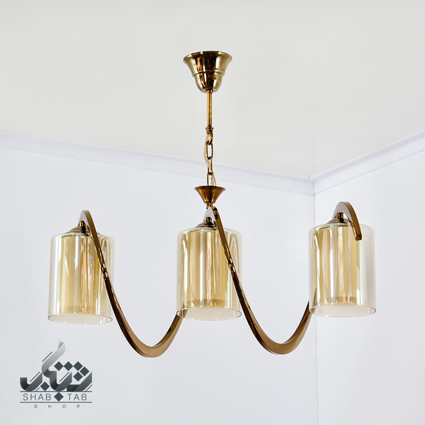 لوستر آویز سه شعله خطی شب تاب مدل فنری با حباب