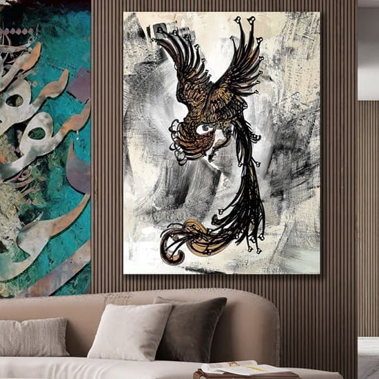 تابلو بوم نقاشیخط شعر سیمرغ با الهام از شعر حضرت فردوسی