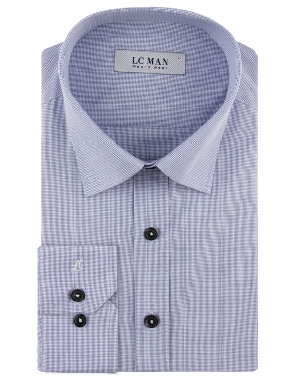 پیراهن آبی چهارخانه ریز آستین بلند ال سی من 6