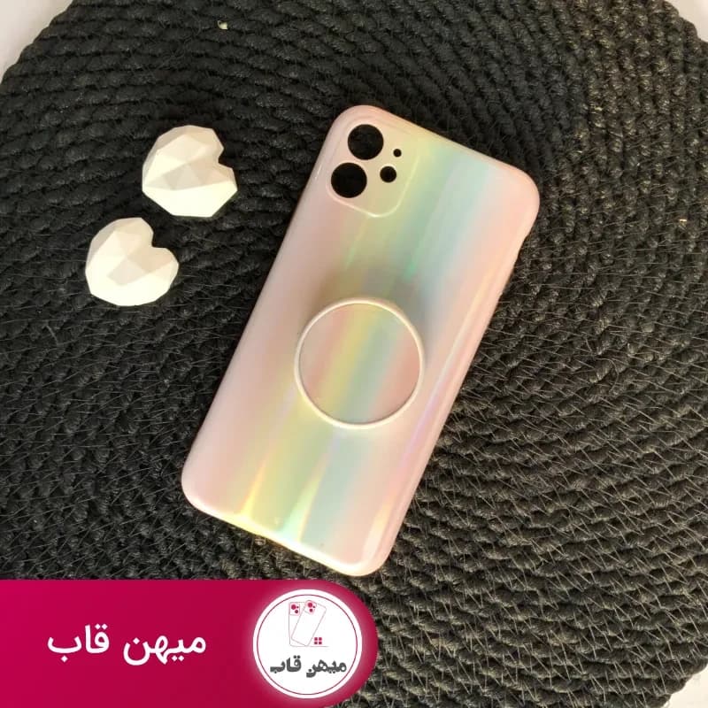 قاب موبایل آیفون رنگین کمانی مینیمال عمودی + پاپ سوکت - کد (۹۹۳۹۰)