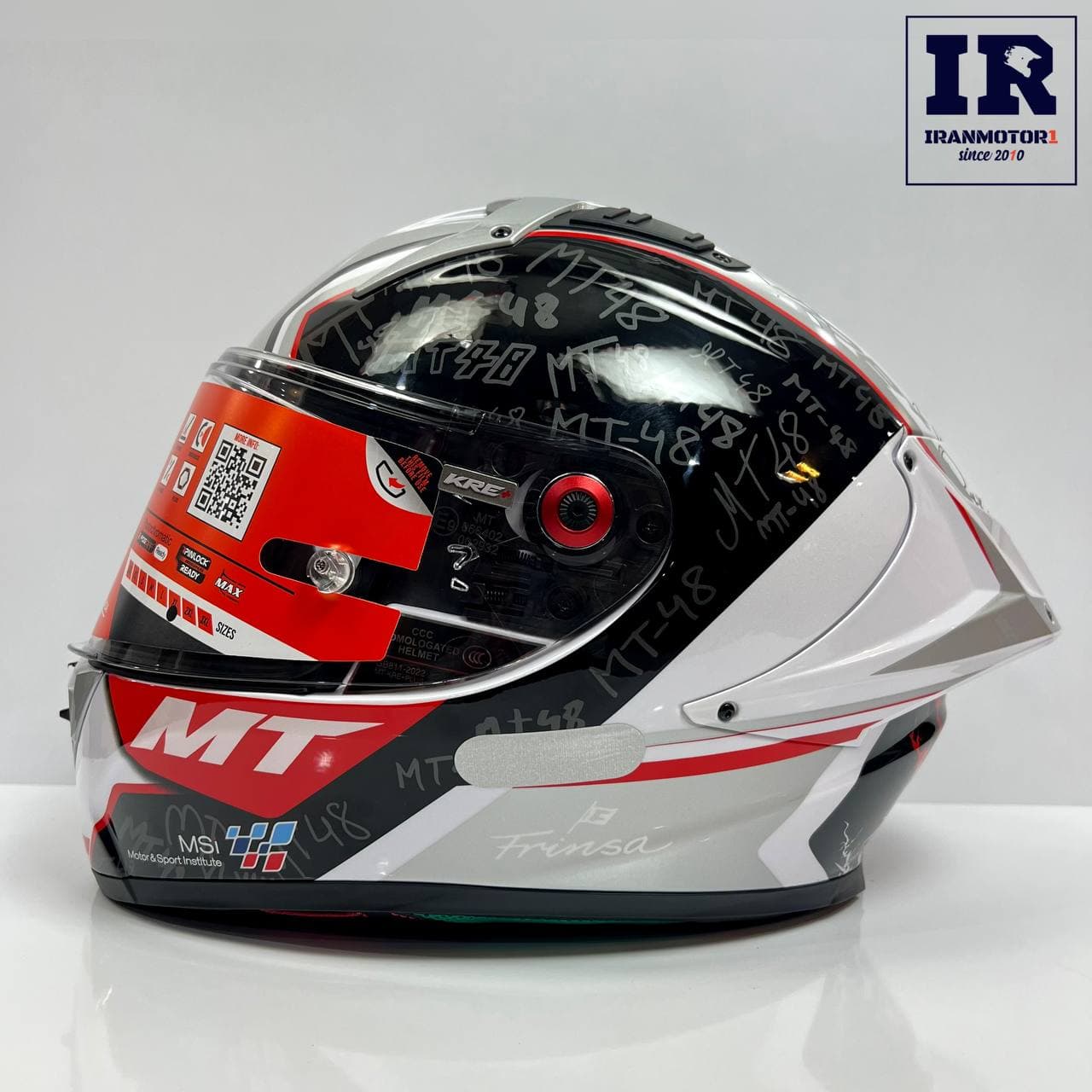 کلاه کاسکت فک ثابت ریسی MT ام تی +KRE اورجینال – سفید مشکی