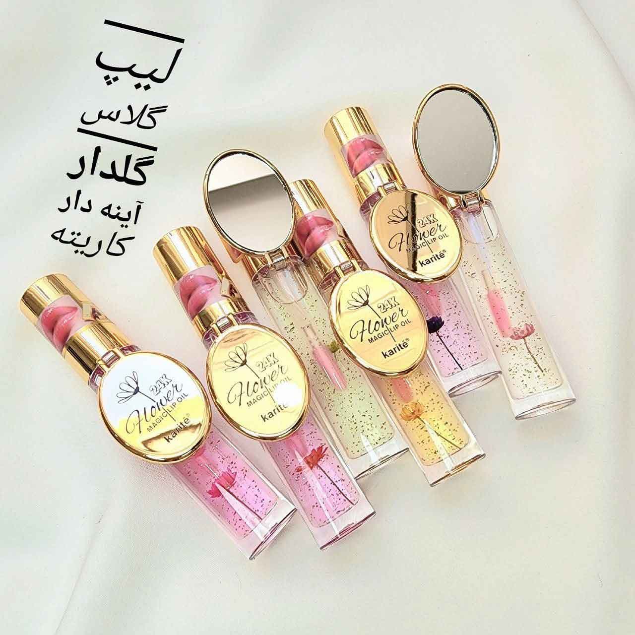 لیپ گلاس گلدار کیس بیوتی آینه دار