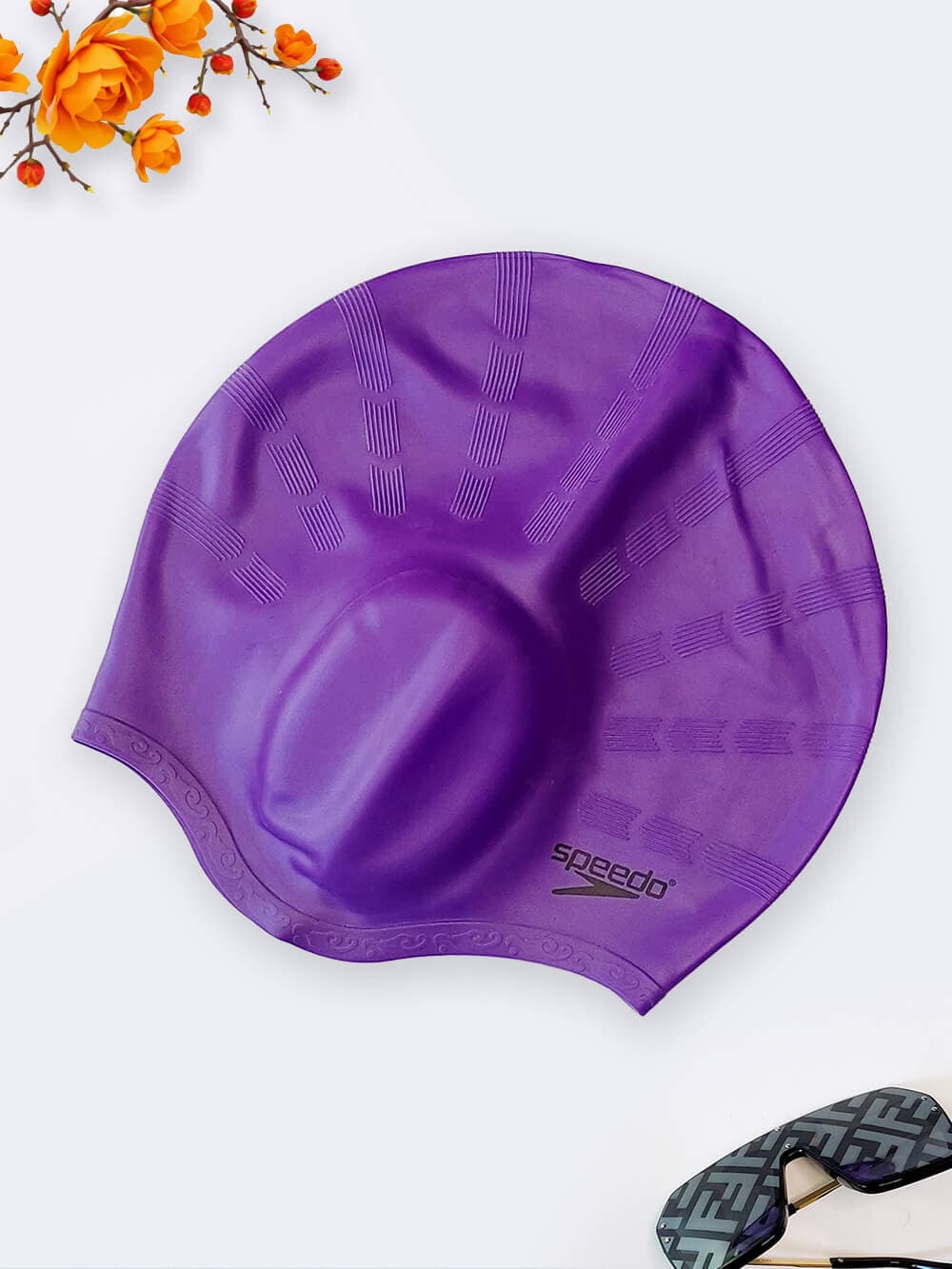 کلاه شنا اسپیدو ( Speedo ) زنانه و مردانه بنفش رنگ گوشی دار مناسب برای موهای بلند