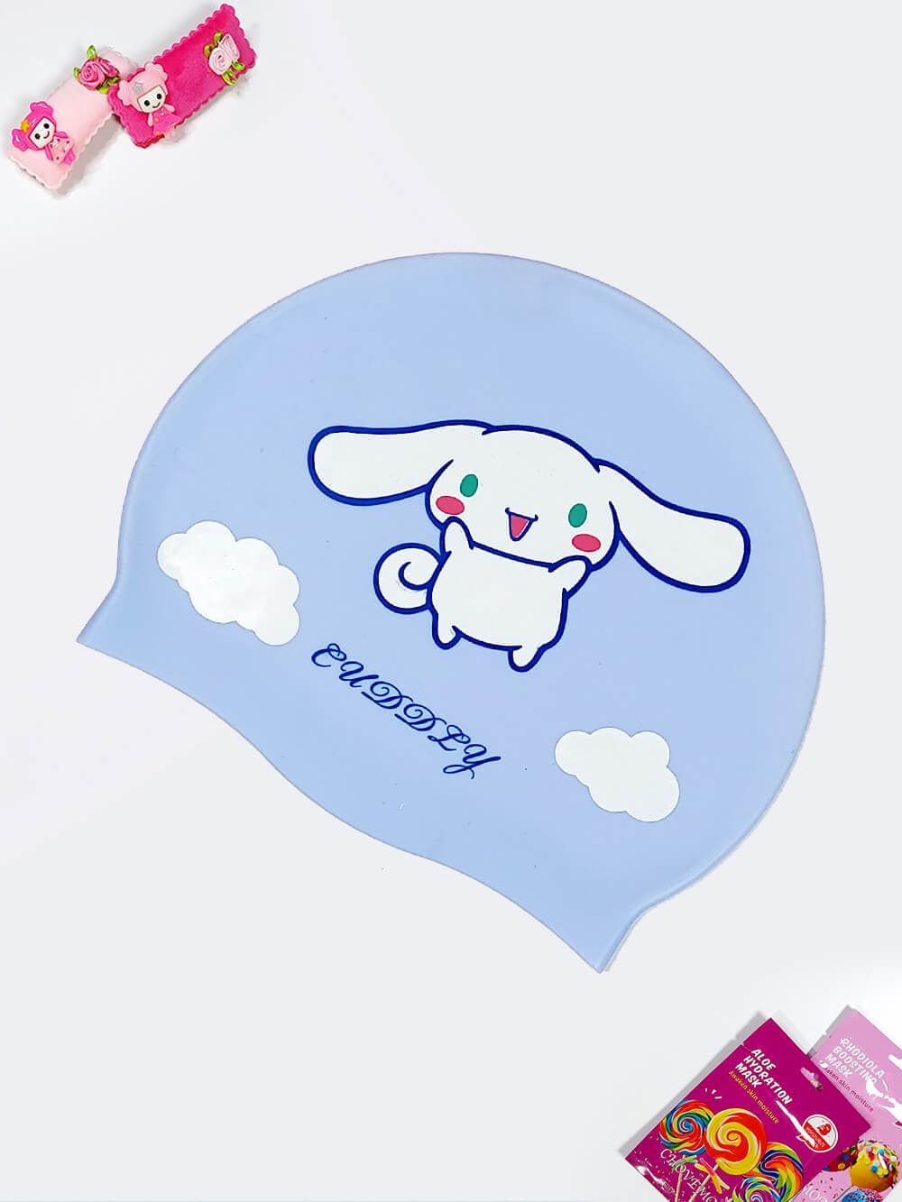 کلاه شنا بچه گانه سیلیکونی طرح خرگوش ضد آب و ضد کلر به رنگ آبی یاسی برای استخر