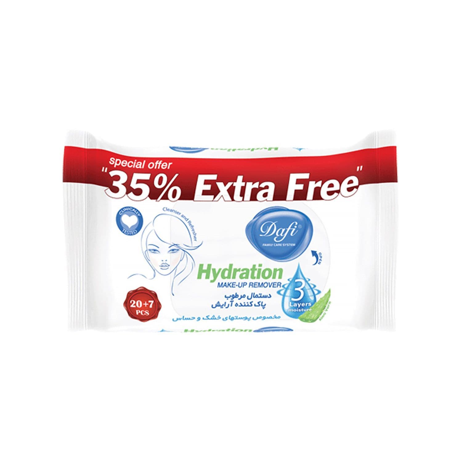 دستمال مرطوب پاک کننده آرایش مدل Extra Free مخصوص پوست خشک و حساس 27 عددی دافی Dafi