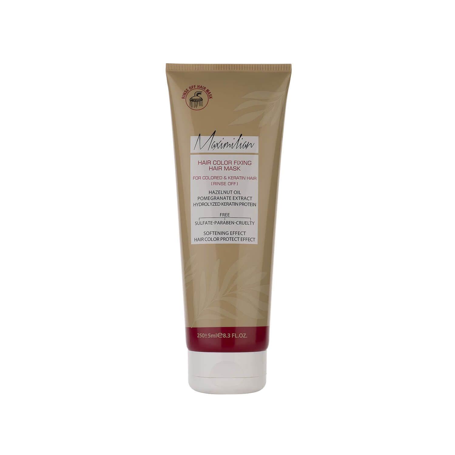 ماسک مو با آبکشی تثبیت کننده رنگ تیوپی ماکسیمیلیان حجم 250 میلی لیتر