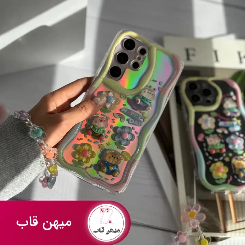 قاب گوشی سامسونگ عروسکی برجسته گل و حیوانات با آویز - کد (۳۵۱۲۷)