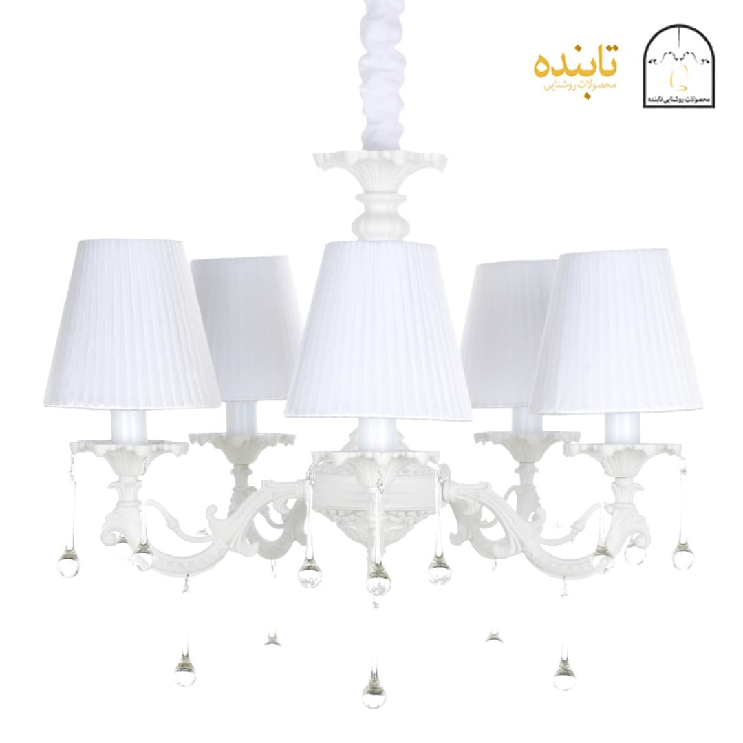لوستر فلزی پیچک ۵ شاخه با آویز اشکی RWN