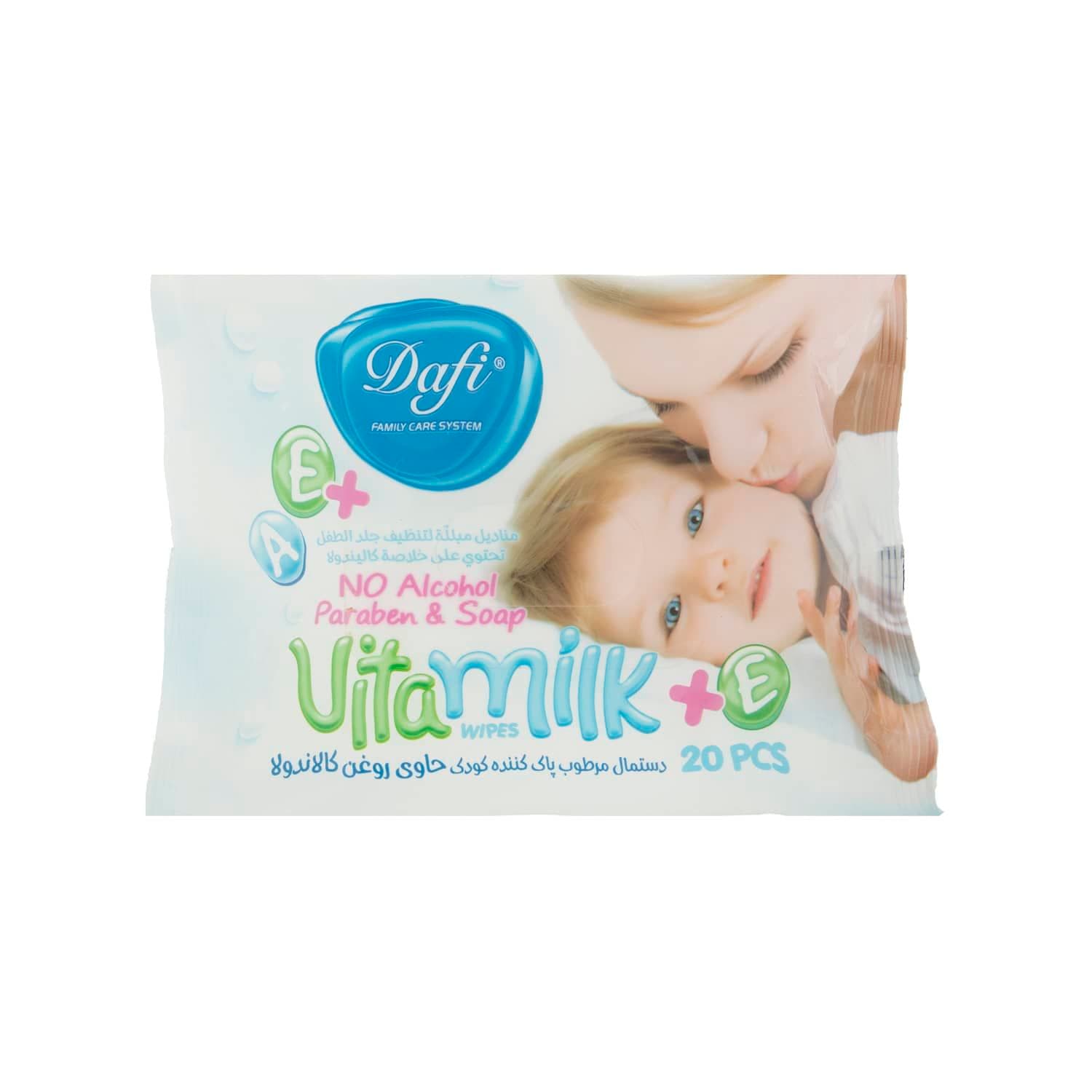 دستمال مرطوب کودک دافی مدل Vita Milk بسته 20 عددی