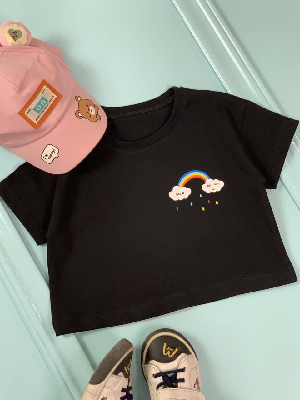 کراپ مشکی دخترانه رنگین کمان