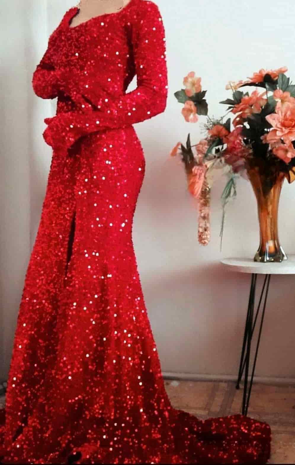 لباس مجلسی قرمز خاص و شیک پوشیده /تنخور مشتریان مزون سلدا ۱۲۸