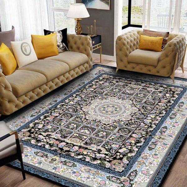 کاور فرش سنتی سرمه ای نگین ترمه مدل 343