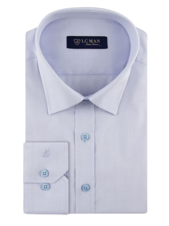 پیراهن مردانه آبی روشن آستین بلند ساده ال سی من