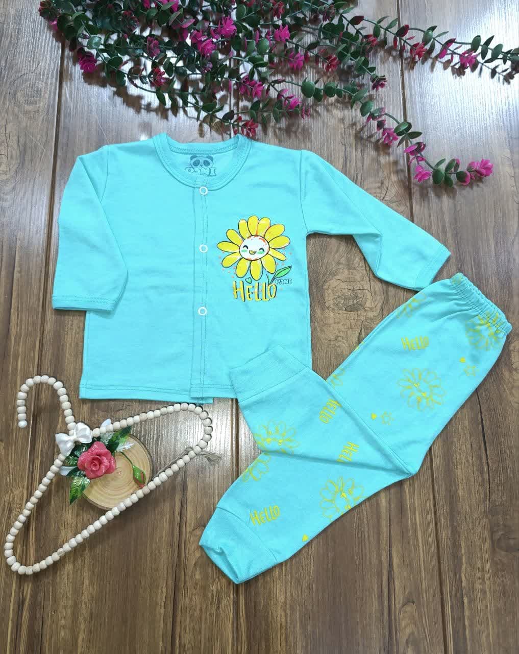 لباس نوزادی بلوز جلو دکمه و شلوار آفتابگردان