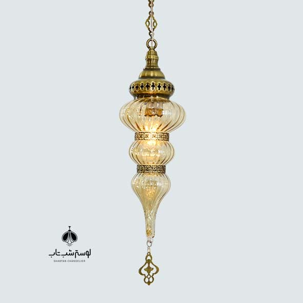 لوستر آویز تک شعله مراکشی با حباب عسلی دو تسمه