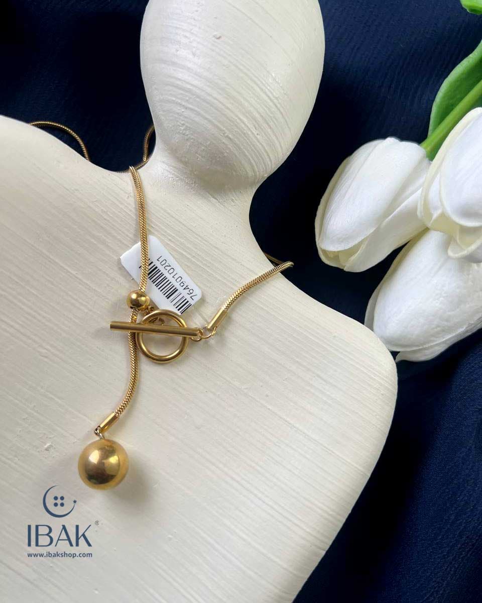 گردنبند زنجیر پوست ماری گوی طلایی