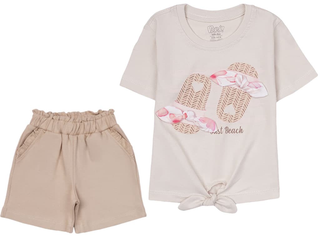 تیشرت و شلوارک نوزادی دخترانه طرح صندل طرح برجسته پاپو Papo