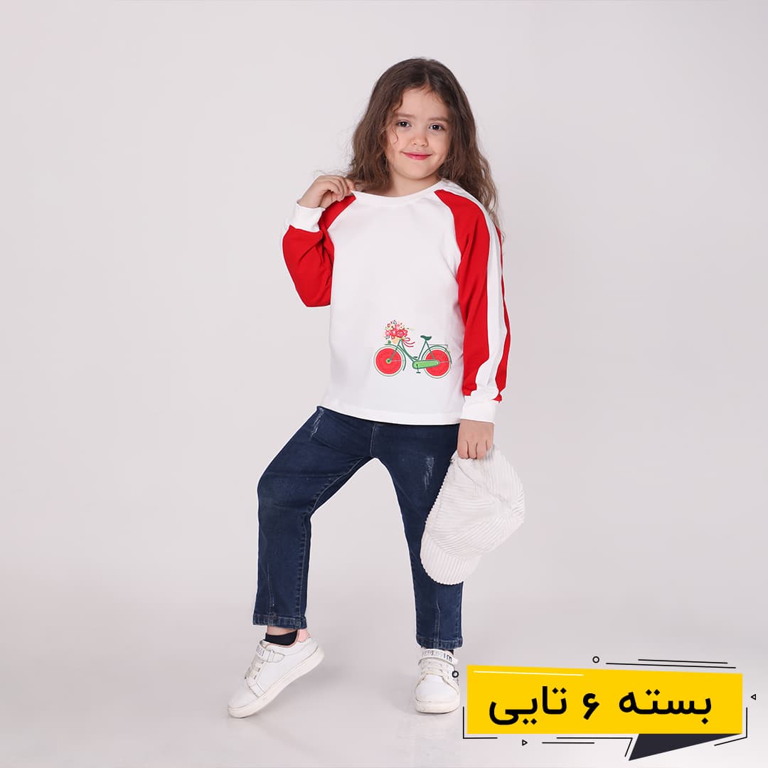 خرید عمده بلوز دخترانه طرح رگلان دوچرخه | بچگانه (6 تایی)