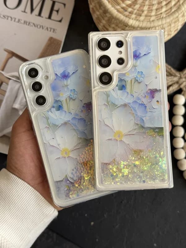 کاور موبایل سامسونگ گل لوندر آکواریومی متحرک پولکی