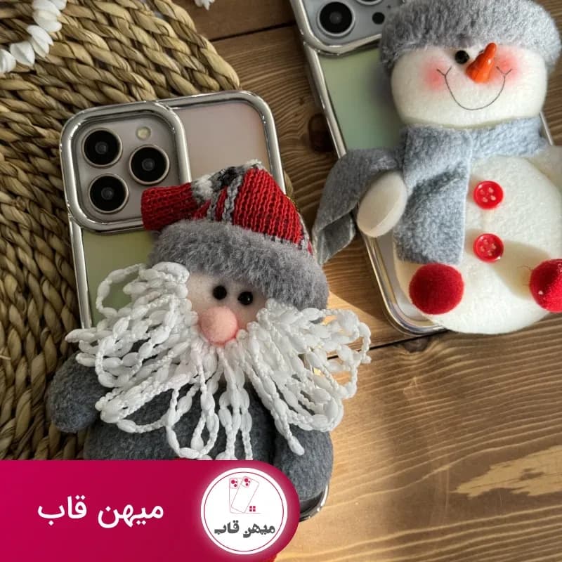 قاب موبایل آیفون کریسمسی آدم برفی و بابانوئل - کد (۹۶۶۱۲)