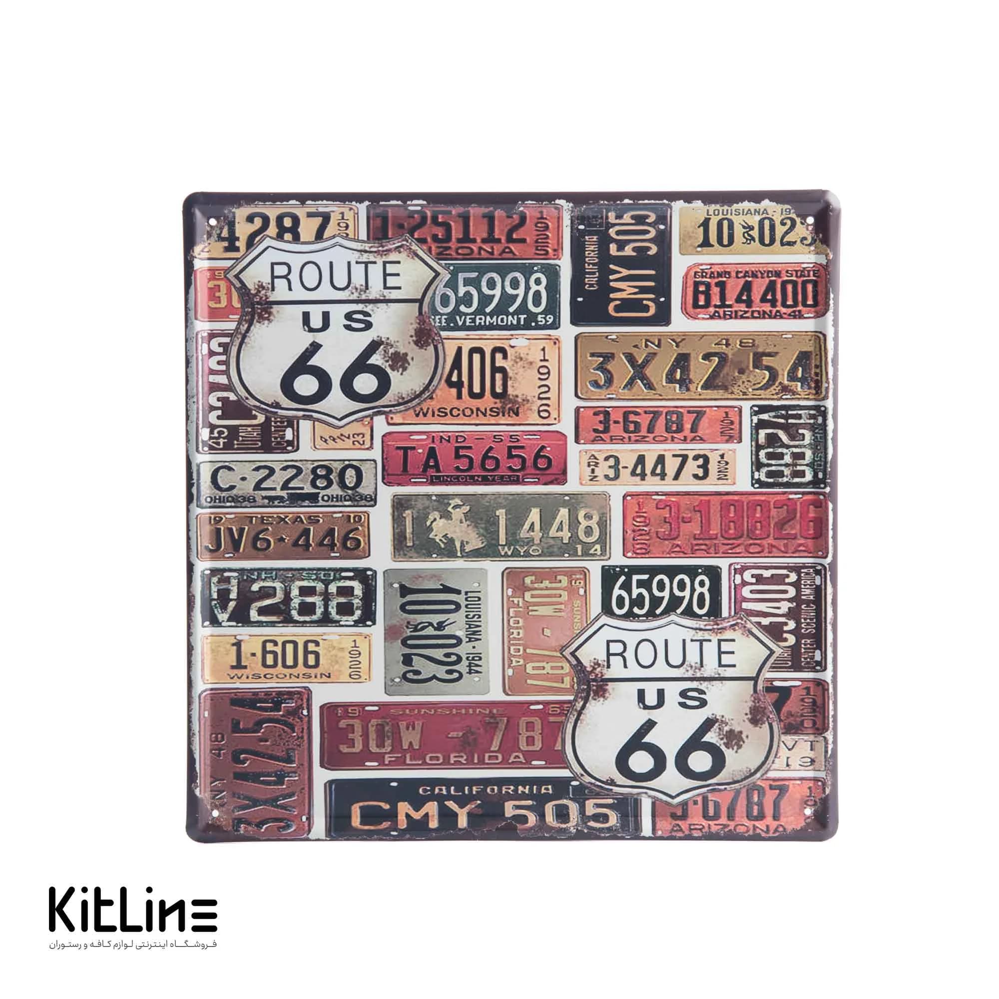 تابلو دیواری ۳۰×۳۰ سانتیمتری استیل طرح ROUTE US66
