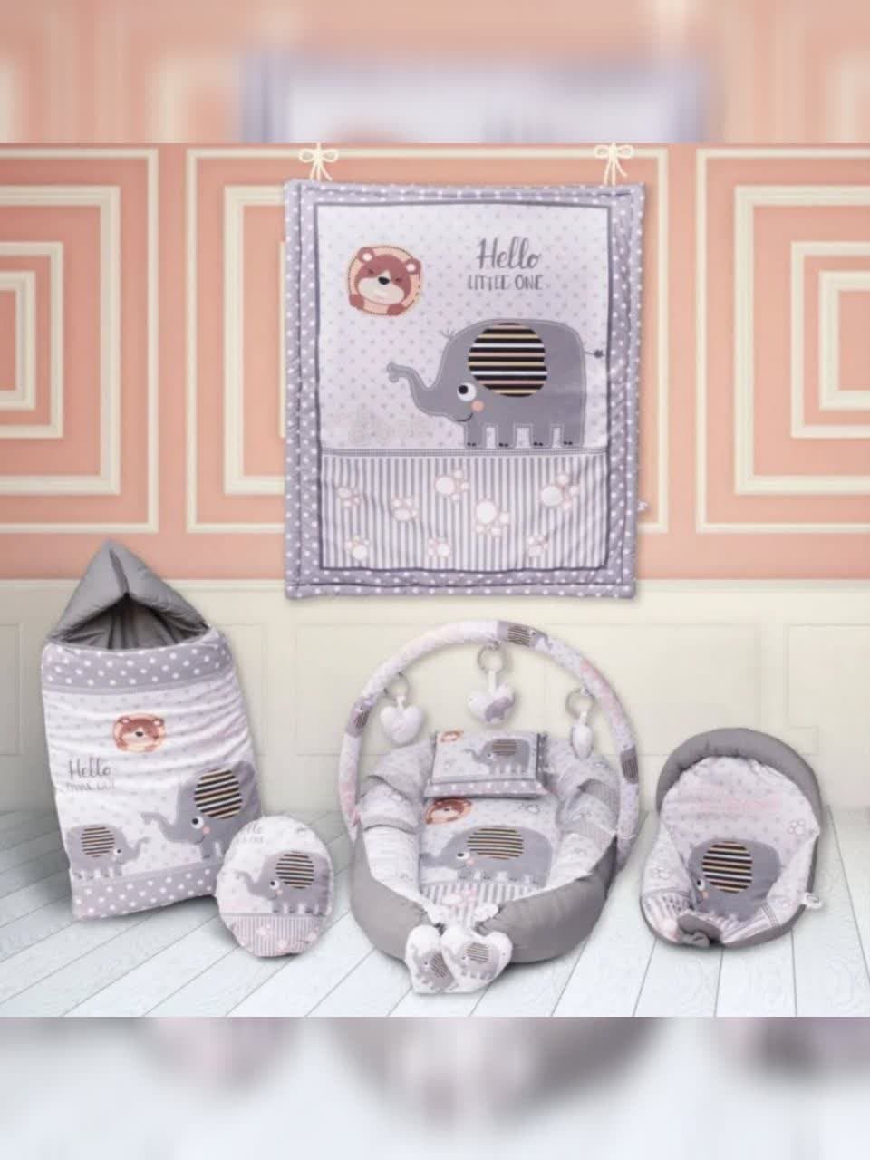 تشک لبه دار هفت تکه طرح فیل راه راه نوزادی و کودک کد 21042