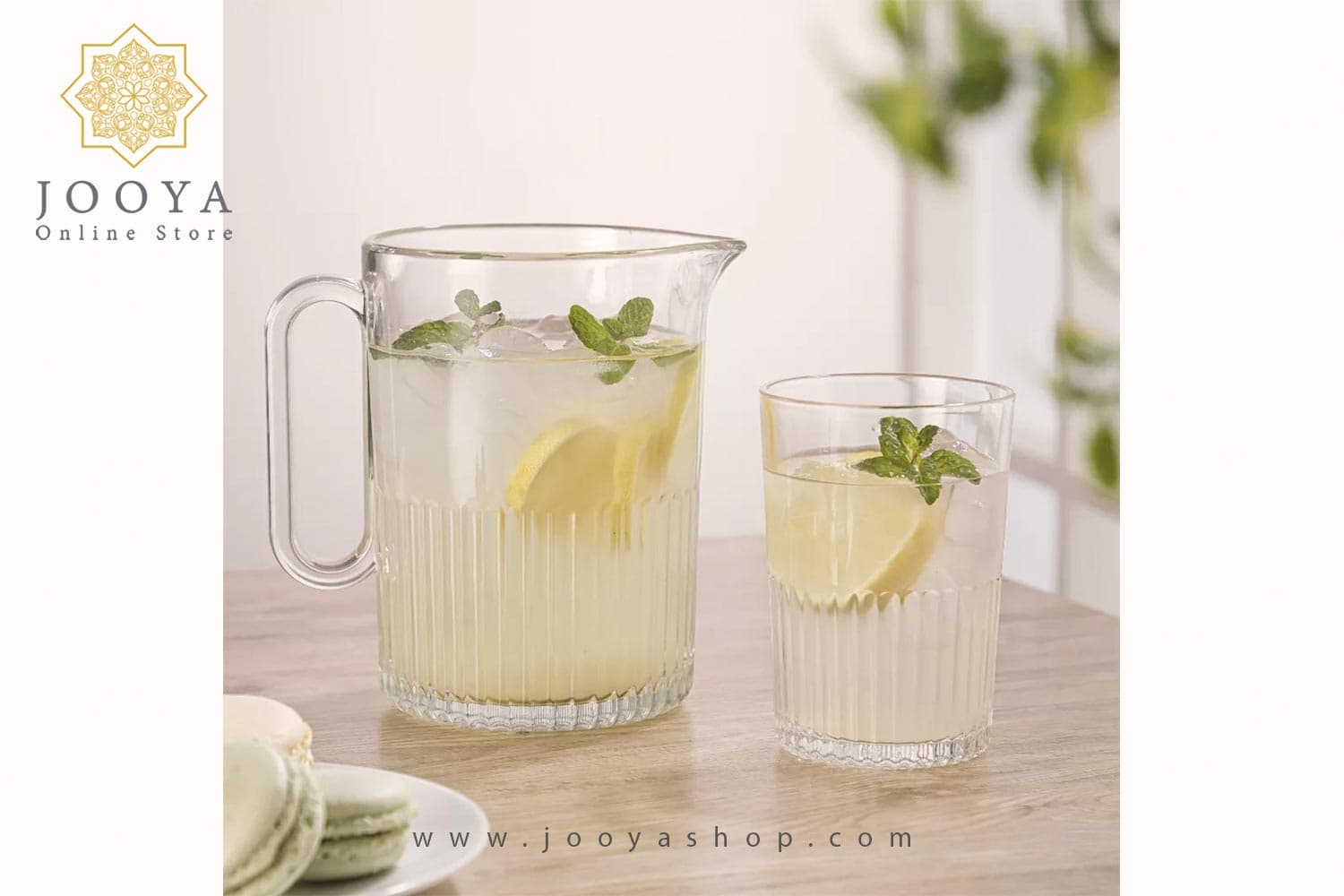 ست پارچ و لیوان شیشه ای شیاردار لیمون