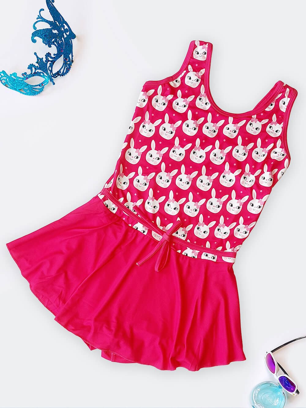 مایو دخترانه برای استخر مدل دامن دار و پادار پوشیده شیک و فانتزی لایف ( Life ) صورتی