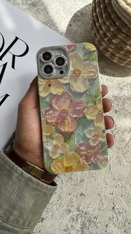 قاب موبایل آیفون گل همیشه بهار آبرنگی