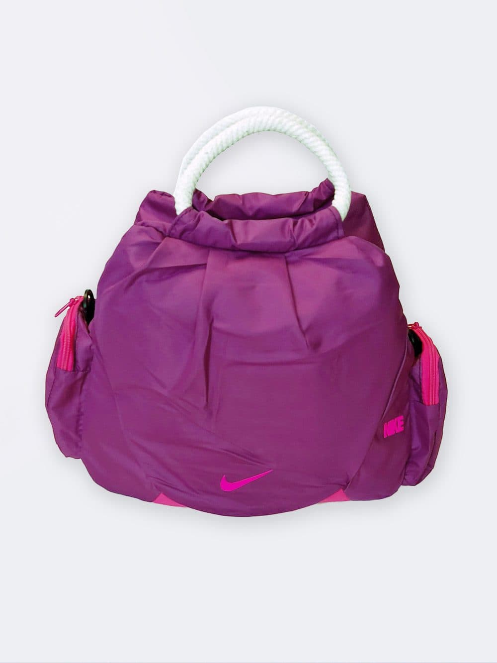 ساک استخر زنانه بنفش ( تمشکی ) رنگ مناسب برای وسایل شنا با بندهای کنفی و جیب دار