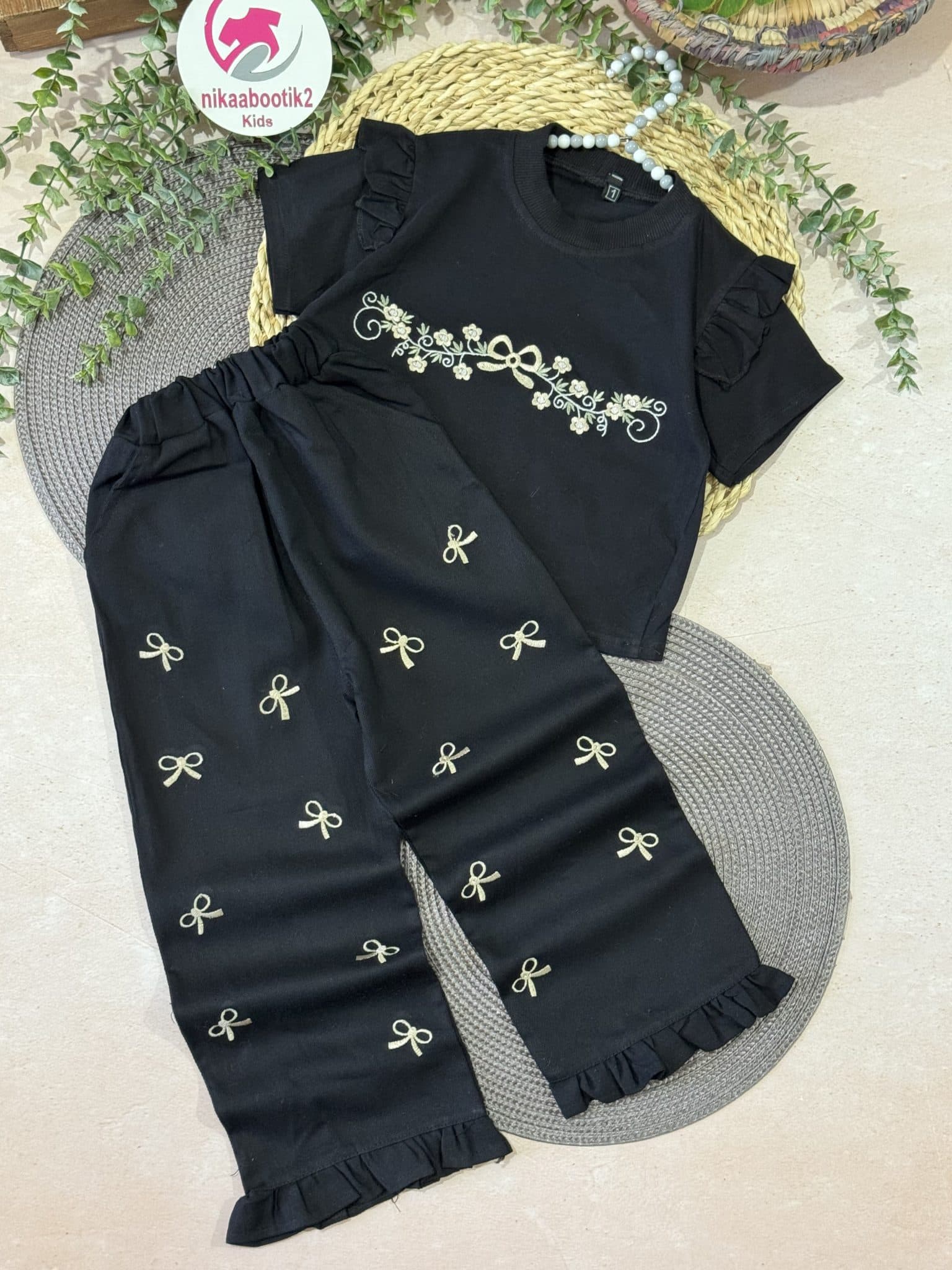 تیشرت شلوار پاپیون مشکی