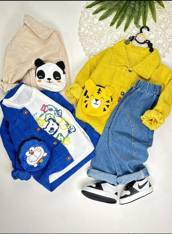 سه تیکه کت مخمل کبریتی بابلوز وشلوار جین