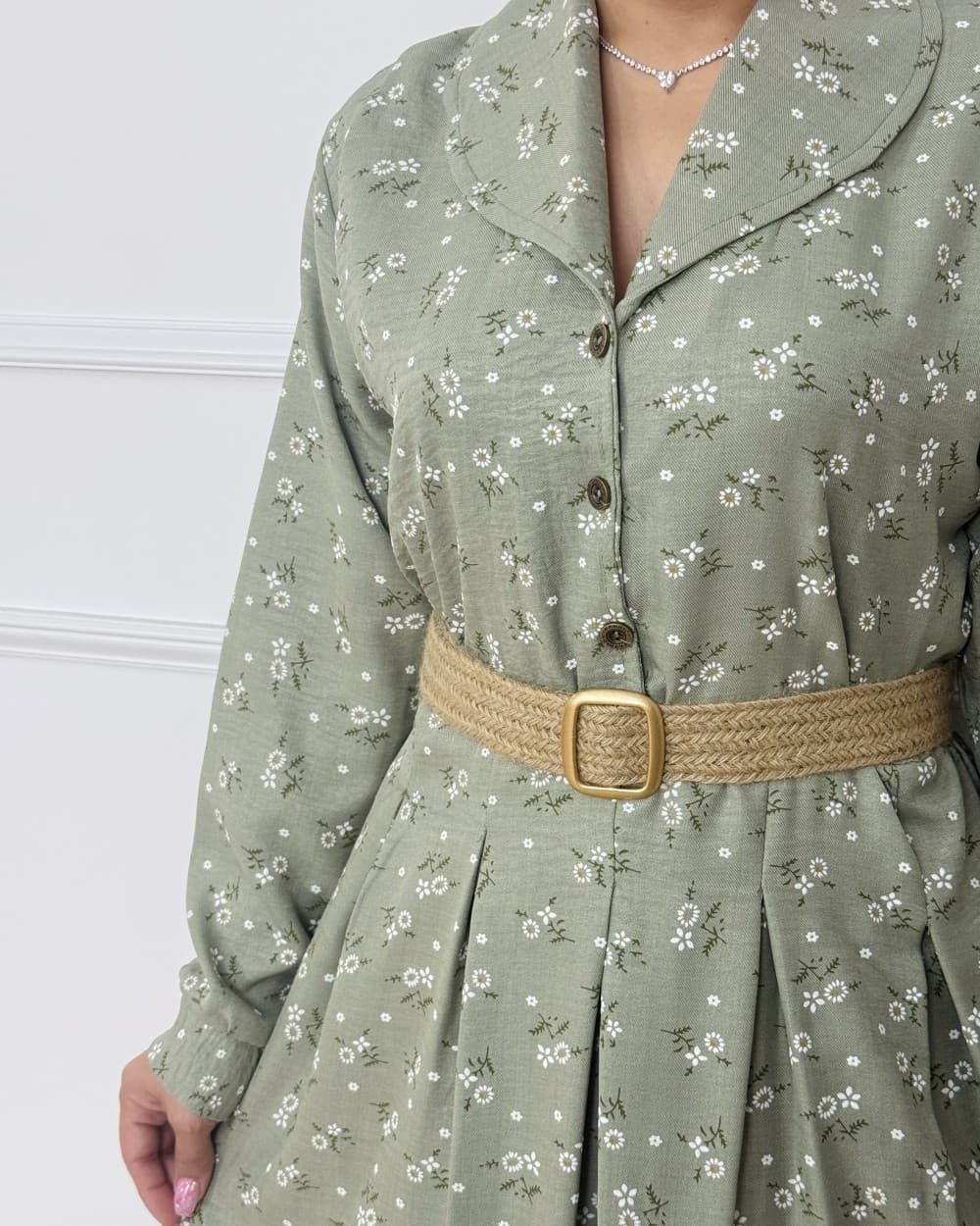 پیراهن گلاب همراه با کمربند 3_ کد محصول 1131