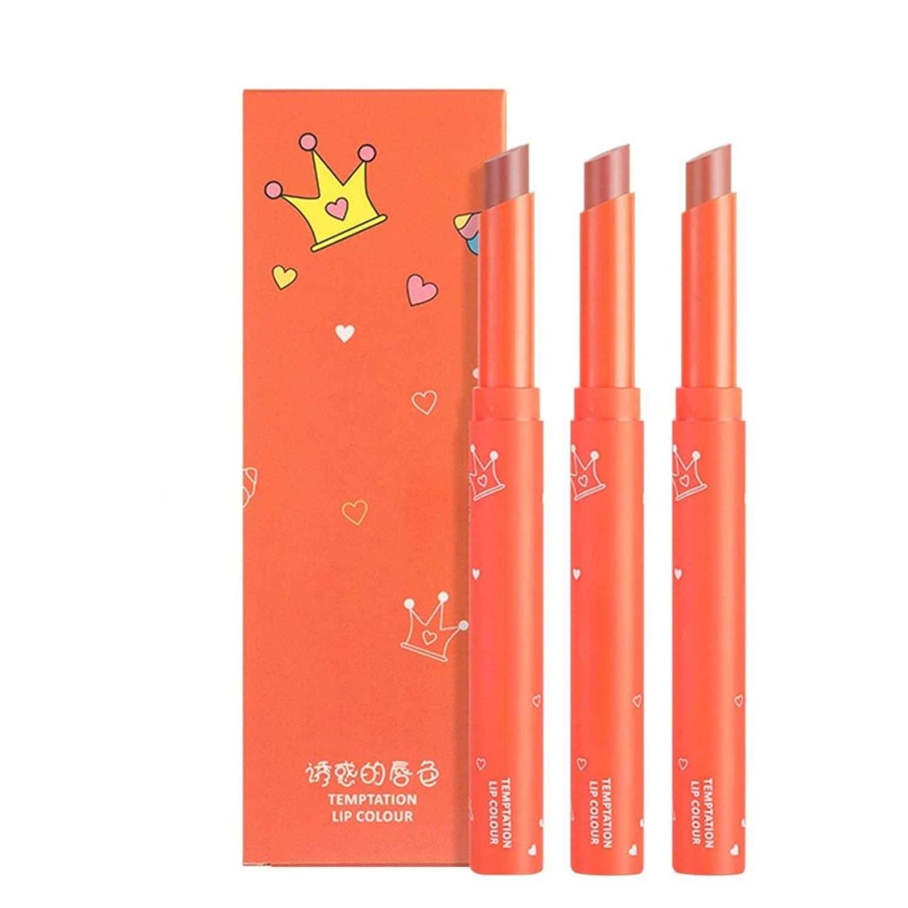 رژ لب جامد دراگون رانی مدل TEMPTATION مجموعه سه عددی پک نارنجی رنگ