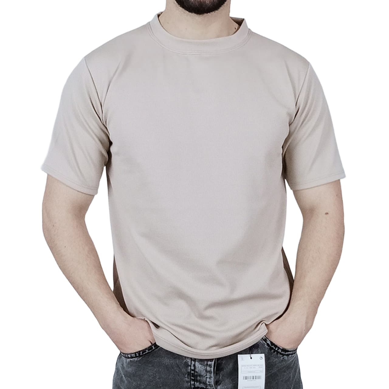تیشرت آستین کوتاه ساده مردانه کرم طرح بیسکویتی