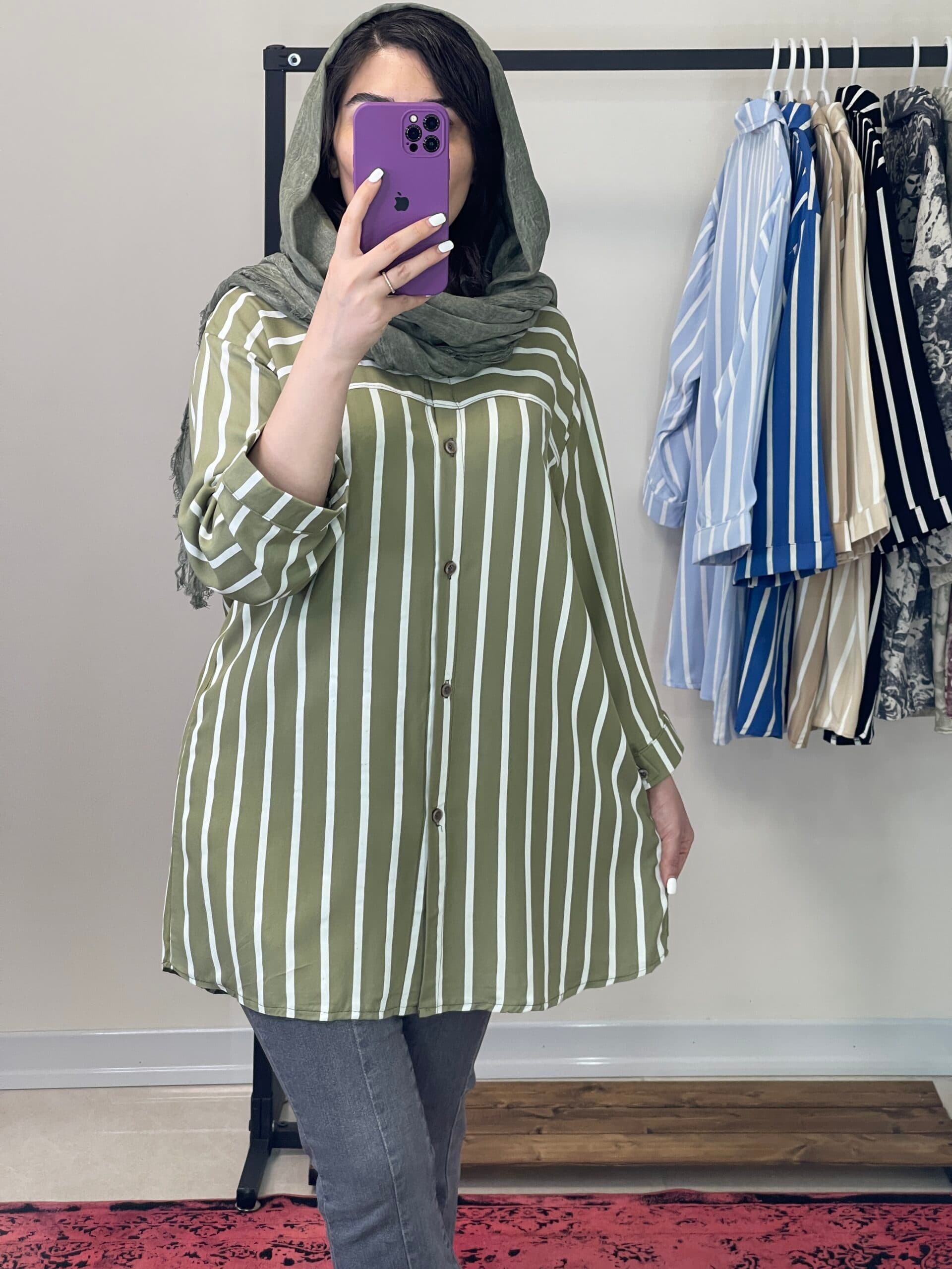 مانتو راه راه جلو دکمه ماندانا