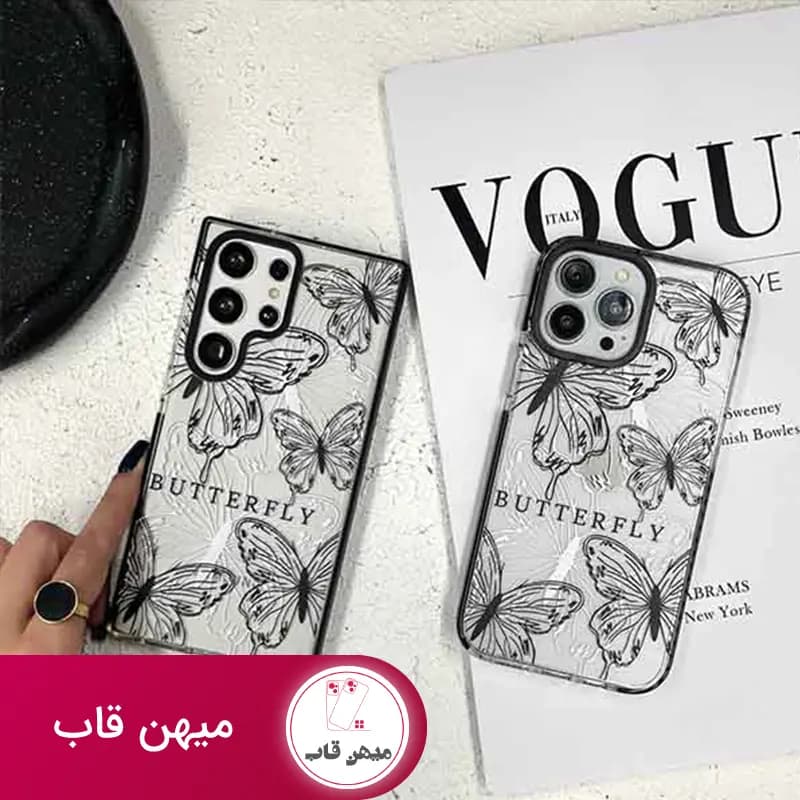 قاب گوشی سامسونگ و شیائومی case tify پروانه مشکی سفید - کد (۳۷۵۲۳)