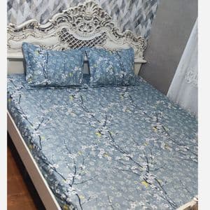 نیم ست روتختی ملحفه کشدار تخت دونفره طوسی شکوفه