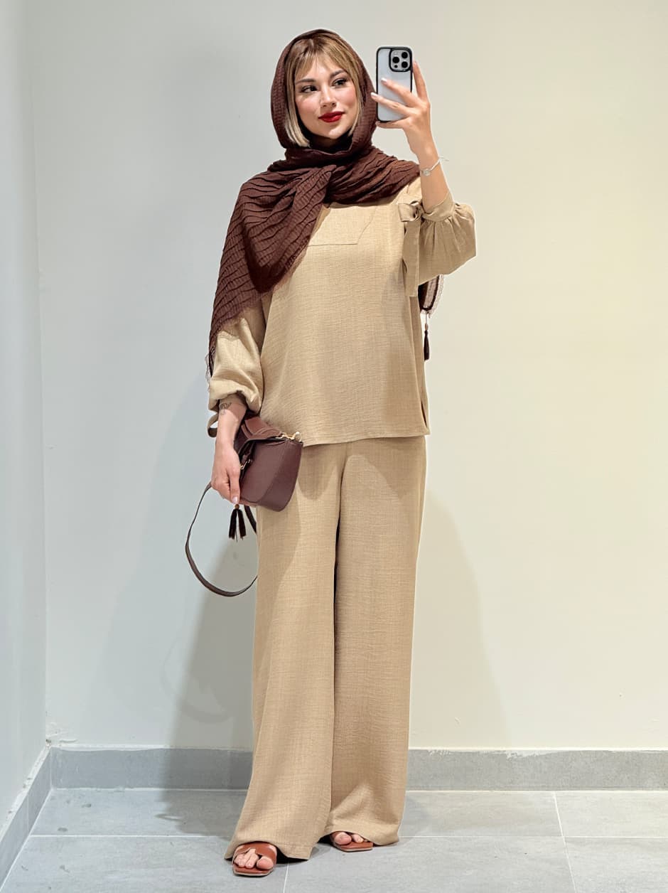 ست شومیز شلوار بیسکویتی کد 19031