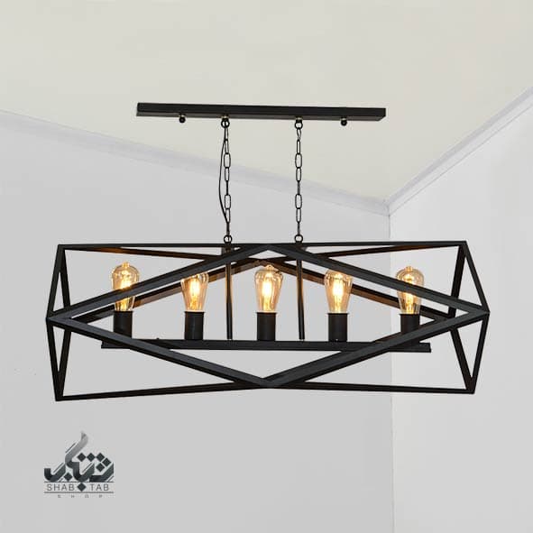 لوستر آویز مدرن دیاموند خطی 5 شعله مشکی