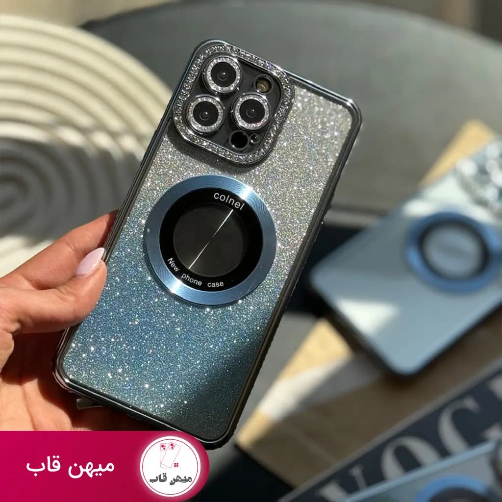 قاب گوشی آیفون شاین اکلیلی دور نگین مگسیف دار آبی - کد (۲۳۲۸۸)