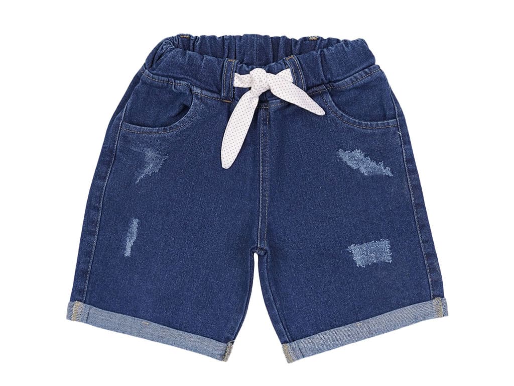 شلوارک جین دخترانه نوزاد و کودک زاپ دار رنگ آبی تیره پاپو papo