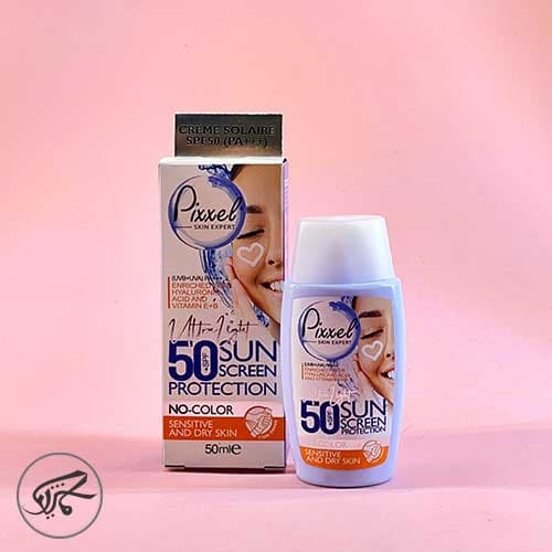 کرم ضد آفتاب بی رنگ پیکسل SPF50 پوست های خشک تا نرمال و حساس Pixxel