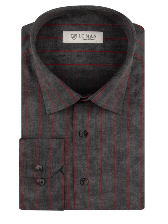 پیراهن طوسی تیره راه راه آستین بلند ال سی من 3