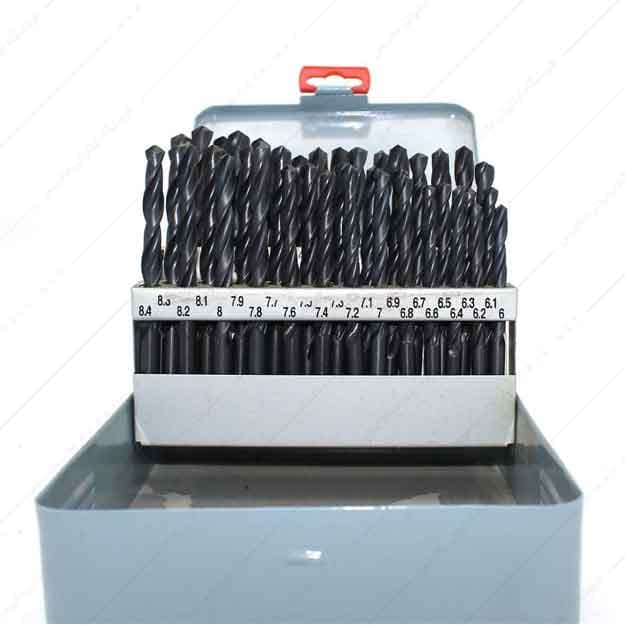 ست مته سایز 1 تا 6 میلی متر دهم دار جنس HSS با جعبه