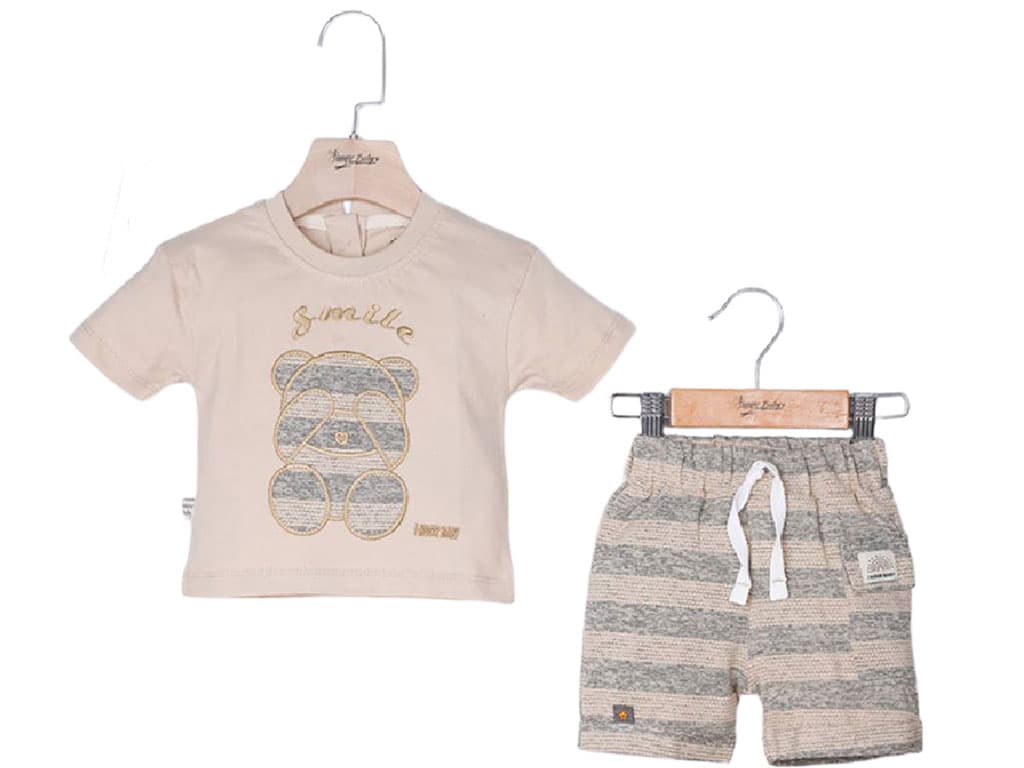 تیشرت و شلوارک راحتی رنگ کرم نسکافه ای طرح خرس خجالتی آی نور بیبی Inoor baby