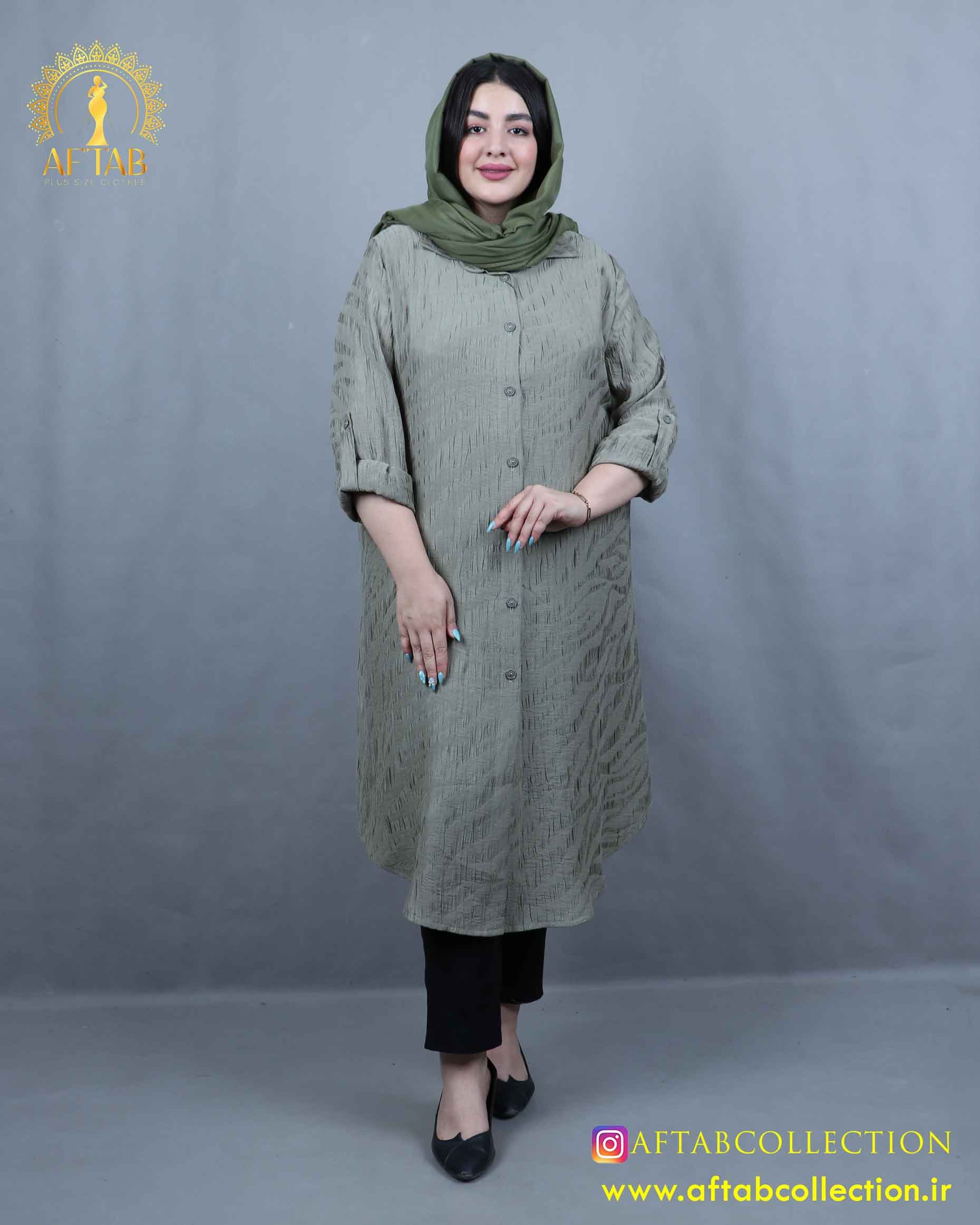 مانتو ژاکارد بلند یقه مردانه سایزبزرگ 5818