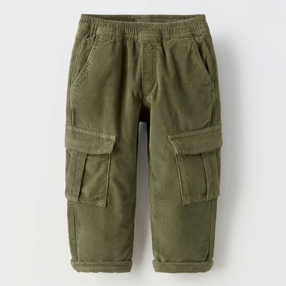 شلوار کارگو مخمل کبریتی داخل نخ بچگانه برند زارا zara رنگ سبز