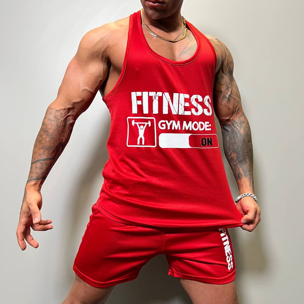 ست رکابی و شلوارک ورزشی مردانه فیتنس سوزنی تنفس دار کد ۲۸۸۶