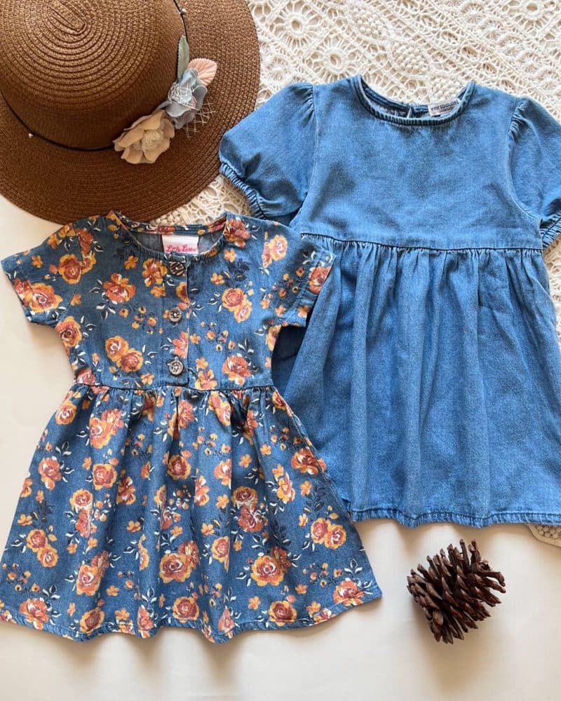 پیراهن جین ساده ، گلداردخترانه vertbaudet , little lass